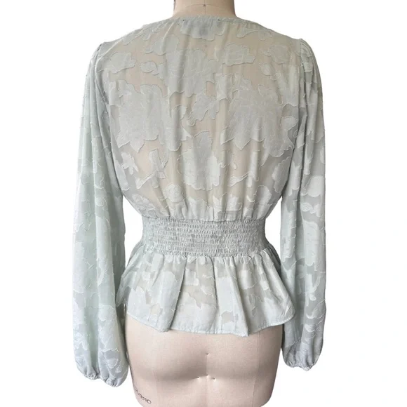 Lulu's Soft Mint Green Sheer Floral Blouse  size Large - Picture 2 of 7